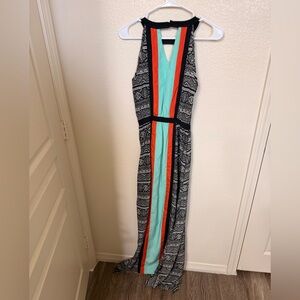 2b Bebe Maxi Dress with Teal and Red Accents